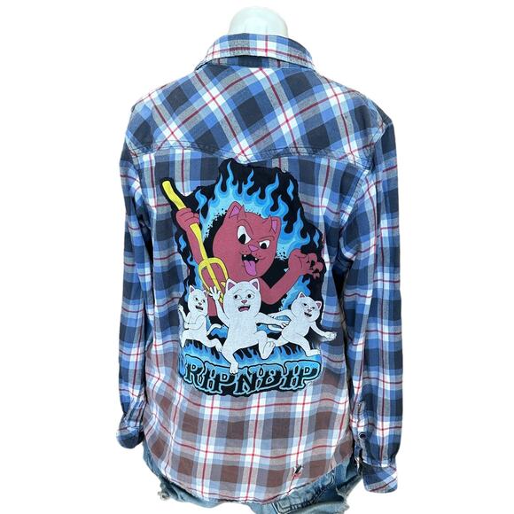 RipnDip Hades Plaid Flannel Shirt Shacket Blue LARGE Oversize Skater Unique - Picture 1 of 6